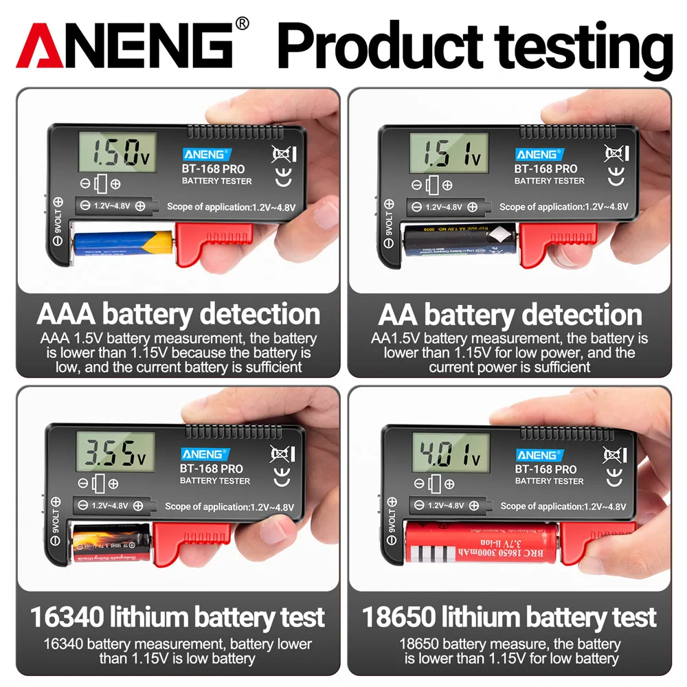 バッテリー容量テスター ANENG 168 PRO ユニバーサルバッテリーテスターアナライザー A AA AAA 9V 1.5V リチウムボタン電池 18650 テスター