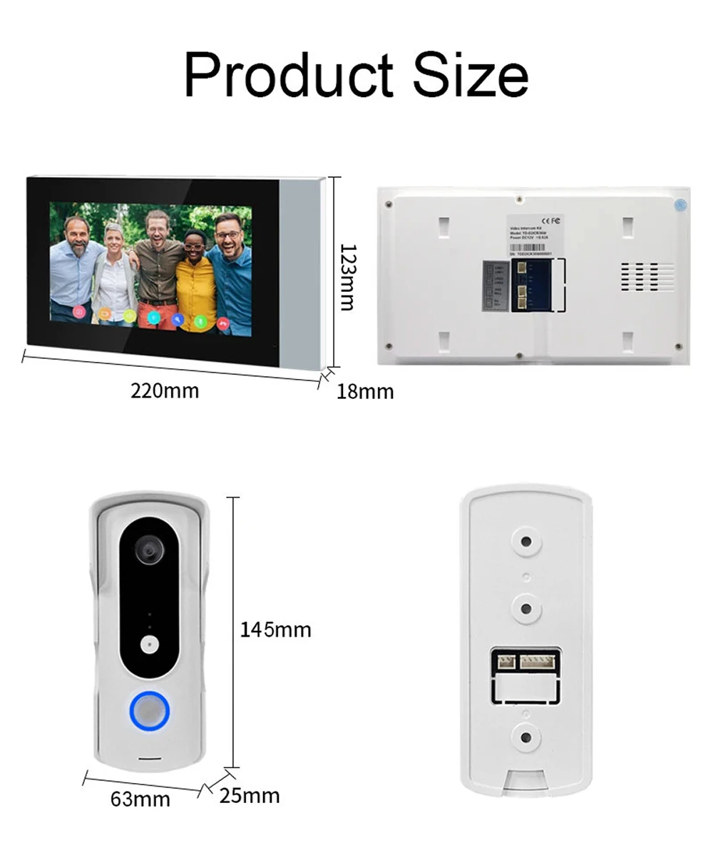 Novo sistema de intercomunicação de vídeo com 2 fios, tela sensível ao toque colorida de 7 polegadas, tuya, wi-fi, 1080p, painel de chamada à prova de chuva, câmera ir para casa, villa, construção