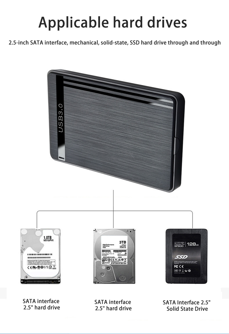 2.5 "sata para usb3.0 hdd gabinete móvel casos de disco rígido para ssd armazenamento externo hdd caixa com usb3.0/2.0 cabo abs