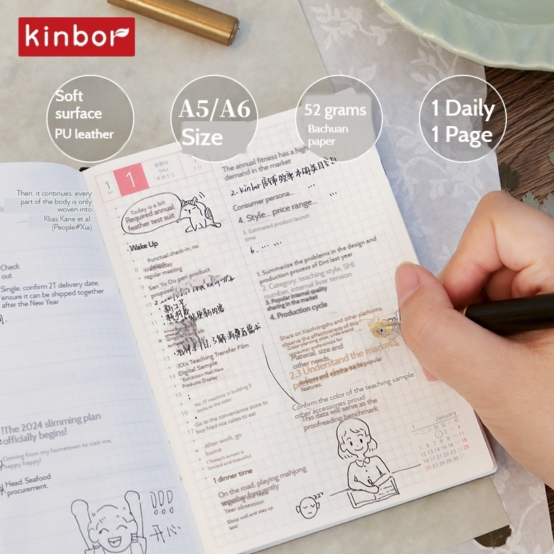 Kinbor 2026 A5 A6 Annual Notebook One Day A Page 52g Bachuan Paper Horse Year Agenda libretas Plan Efficiency Manual Todo List