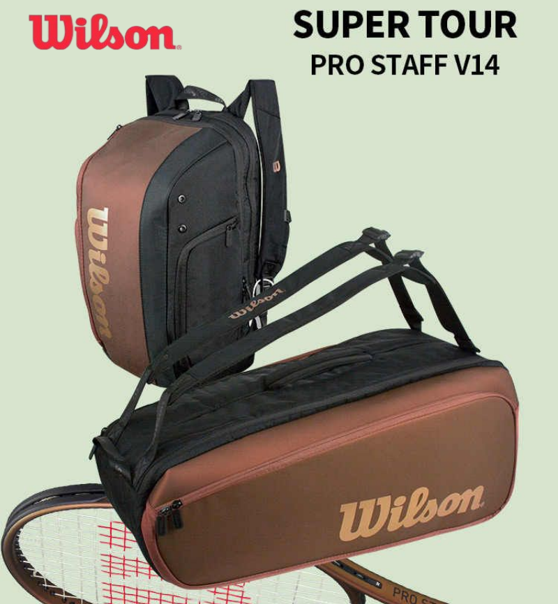Wilson กระเป๋าไม้เทนนิส V14 9-Pack กระเป๋าเป้สะพายหลังแร็กเก็ตความจุขนาดใหญ่พร้อมช่องใส่รองเท้ากระเป๋ากีฬา Super Tour Pro กระเป๋าแร็กเก็ต