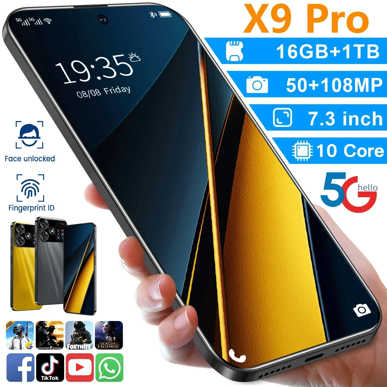 Nuovo X9 pro Smartphone sbloccato 16GB plus 1TB Dual SIM 4G 5G WiFi Cellulare globale Android Telefono Pooc NFC originale