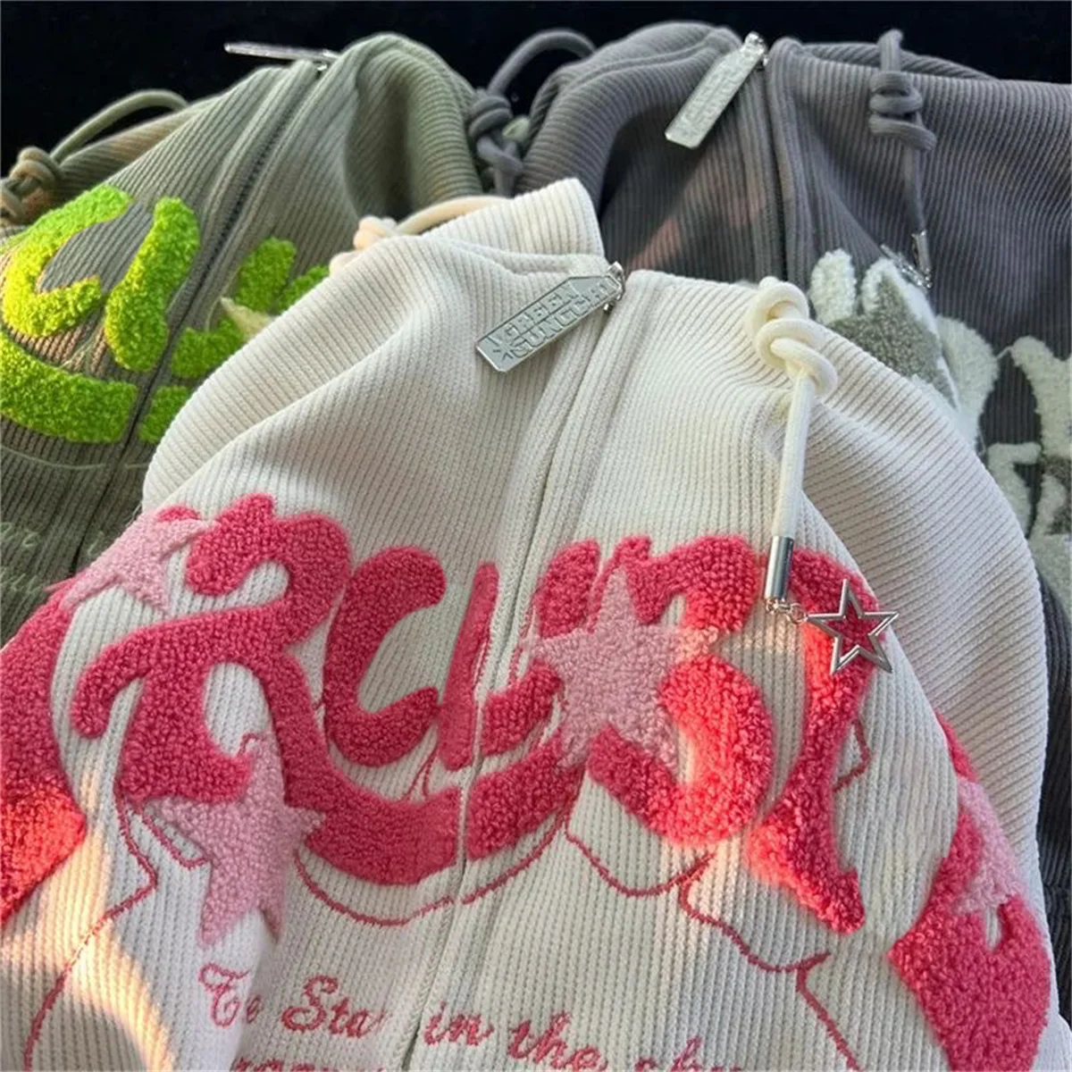 Sweat-shirt à capuche brodé avec fermeture éclair pour femme, haut à manches longues, ample, chemise, Harajuku Y2K, vêtements féminins, automne