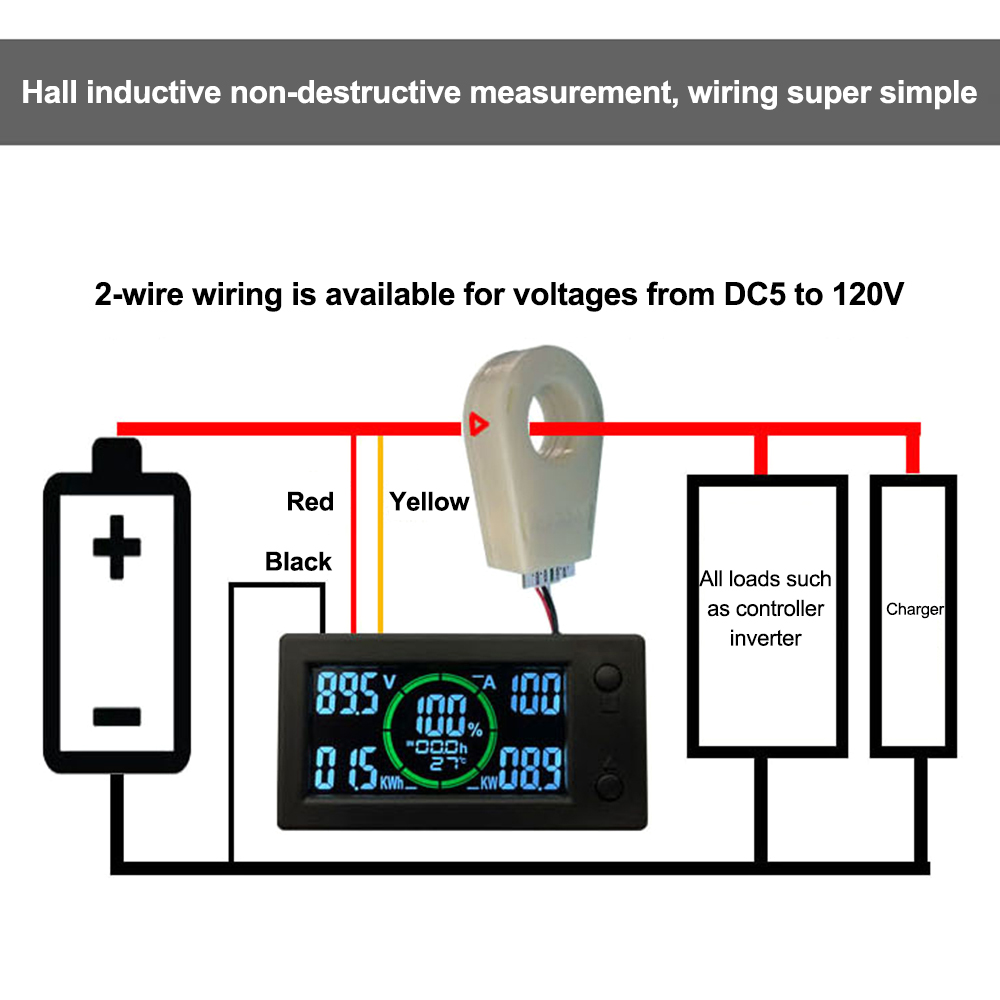 Pengukur Watt, 20 pcs-dc dengan sensor hall 400A 20 pcs-dc Watt Meter dengan sensor hall 200A 20 pcs-dc Watt Meter dengan sensor hall 100A