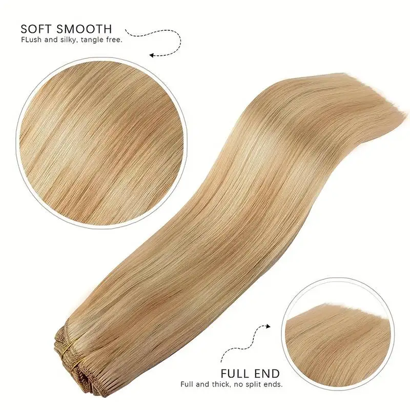 8 ชิ้นคลิปในส่วนขยายของผม 100% ผมมนุษย์จริง P8/613 สีน้ําตาลไฮไลท์สีบลอนด์สําหรับผู้หญิงทุกวันจริงสวมใส่ง่าย To Go