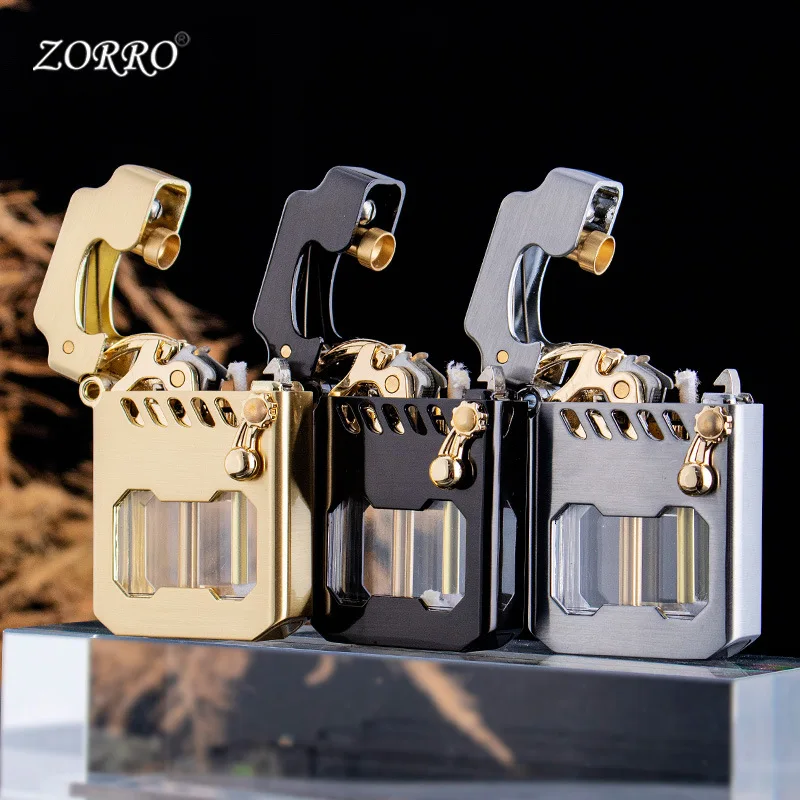 Zorro Mecha Transparent Compartment Semi-automatic Kerosene Lighter, Creative Gift for Boyfriend, High Quality