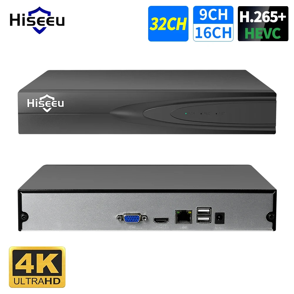 Hiseeu H.265 + HEVC 8CH 16CH 32CH CCTV 4K 8MP 5MP 4MP 3MP 2MP вой Евой омагнитофон знавание лиц XMEye Pro