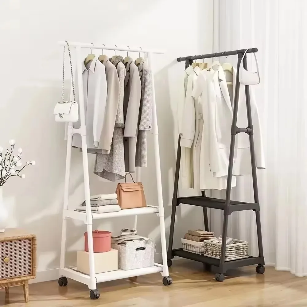 Rack de roupas polia triangular com rodas montagem em casa sala estar móvel triângulo roupas rack chão cabide