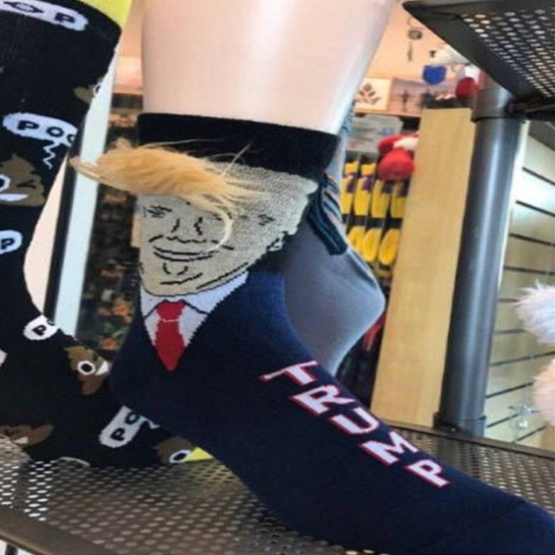 Parodia śmieszne skarpetki prezydenta Donalda Trumpa z fałszywymi włosami 3D skarpetki męskie skarpetki uciskowe Streetwear Hip Hop