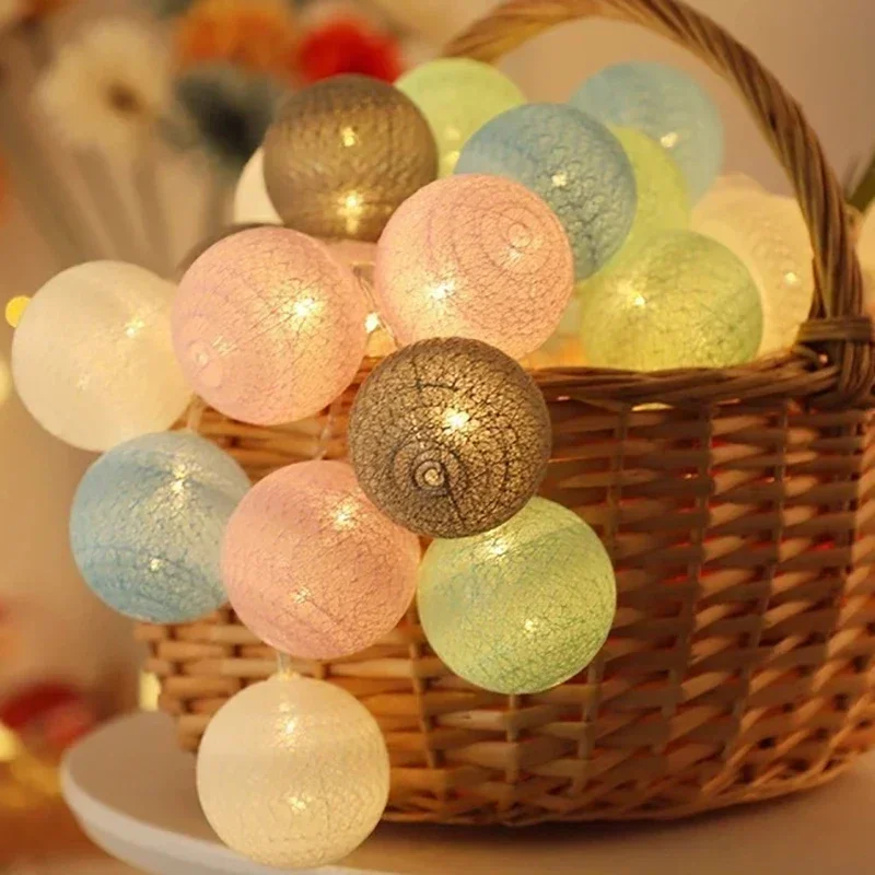 Stringhe di illuminazione a sfera in rattan di cotone a LED Ghirlanda di fata Luci a corda Festa di nozze Natale Decorazione da giardino per esterni Lampadina
