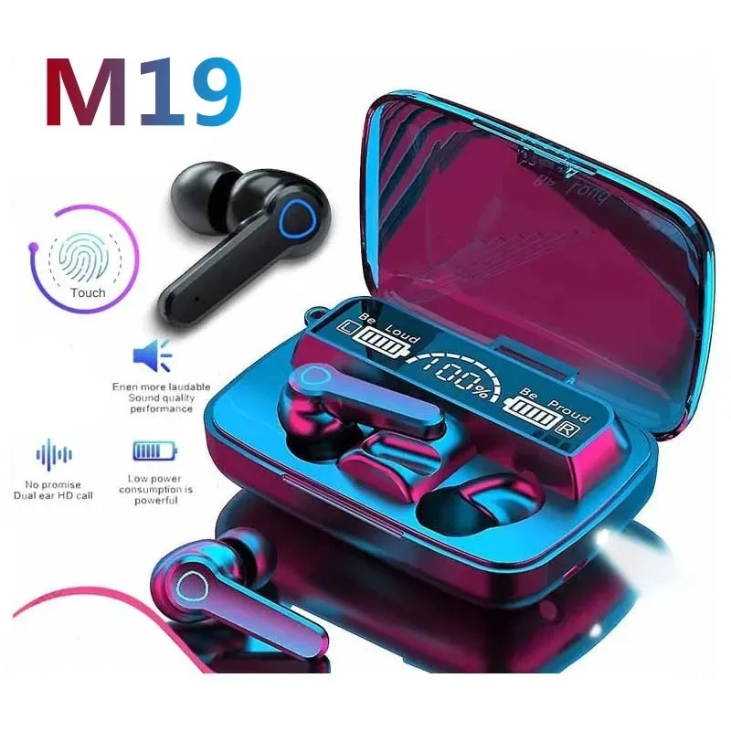 Auricolare Bluetooth Wireless Tws Supporto da gioco Con cancellazione del rumore Touch In-ear Mini Power Bank di emergenza Auricolare M19 Auricolari