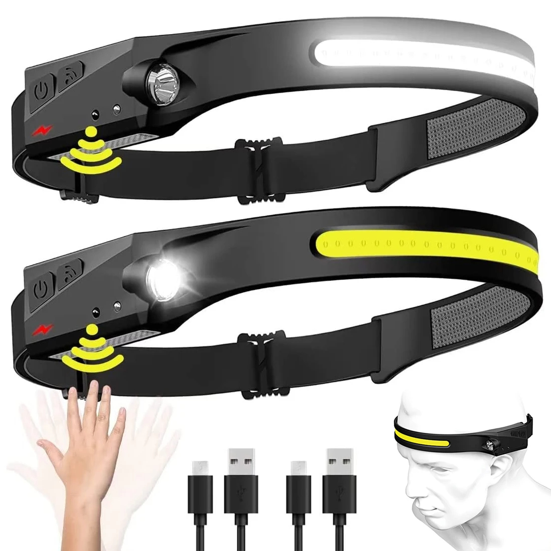 LED Headlamp Sensor Headlight Uilt-in Battery USB Rechargeable Head Flashlight Outdoor Camping Fishing Emergency Lantern