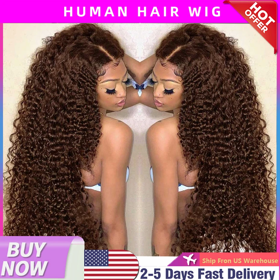 ช็อกโกแลตสีน้ําตาลDeep Waveวิกผม 30 นิ้วโปร่งใสลูกไม้ด้านหน้าWigsสําหรับผู้หญิง 13X6 ลูกไม้ด้านหน้าน้ําCurly Waveวิกผม