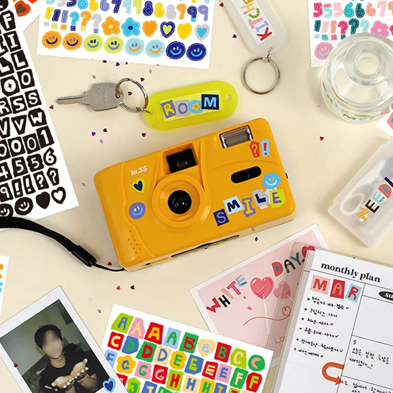 10 sztuk/zestaw kolorowe naklejki z cyframi alfabetu dla majsterkowiczów księga gości naklejka dekoracyjna do dziennika wodoodporne artykuły artystyczne prezent dla dzieci