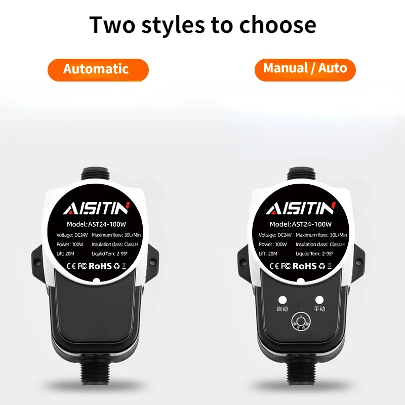 AISITIN Bomba de reforço Bomba de água sem escova 16m 24v IP56 Pome Controlador de pressão automático Casa Boost Aquecedor de água