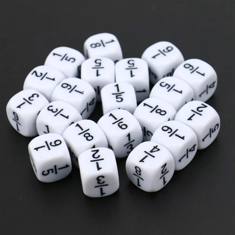 10 ชิ้น/เซ็ตเศษส่วนลูกเต๋าสีขาว 16*16 มม.Fractional Number Dices การศึกษาเด็กคณิตศาสตร์ของเล่นเด็กเกมของเล่น