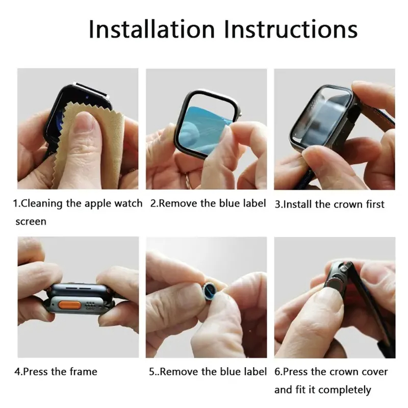 Szkło + etui na Apple Watch 44mm 45mm 41mm 40mm 42mm 38mm zabezpieczenie ekranu zmiana Ultra zderzak iWatch serii 9 8 7 SE 6 5