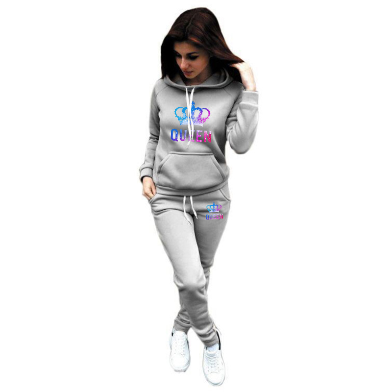 Color Queen-chándal para mujer, sudaderas con capucha con estampado cálido, traje informal de moda, conjuntos de pantalones para correr de alta calidad, Otoño e Invierno