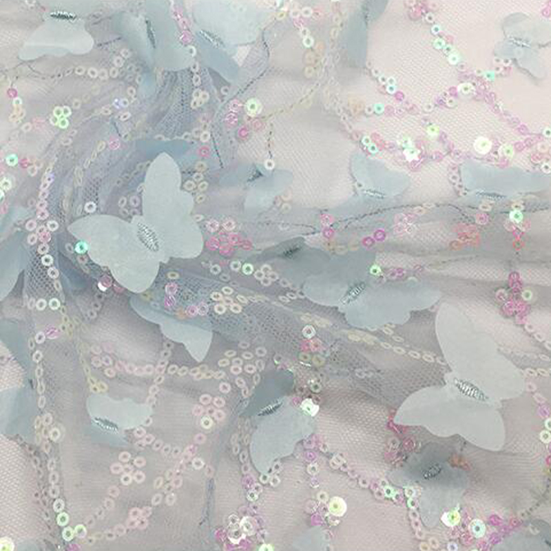 100x130cm 3D Schmetterling Pailletten Mesh Stoff Hohe Qualität Laser Stickerei Pailletten Tüll Stoff DIY Kleid Schal Nähen tuch