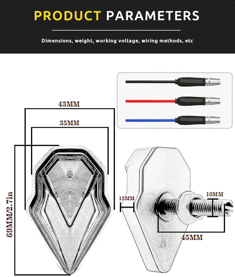Flowing Motorcycle Flashing Signal Light, Drl Driving Lights para Scooter, ATV, Acessórios de Moto, Shield Style, 12V, 2pcs