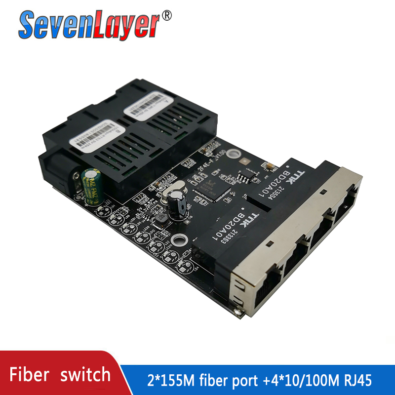 Conmutador Ethernet de fibra óptica convertidor de medios monomodo 4 RJ45 y 2 puertos de fibra SC 10/100M PCBA 2F4E