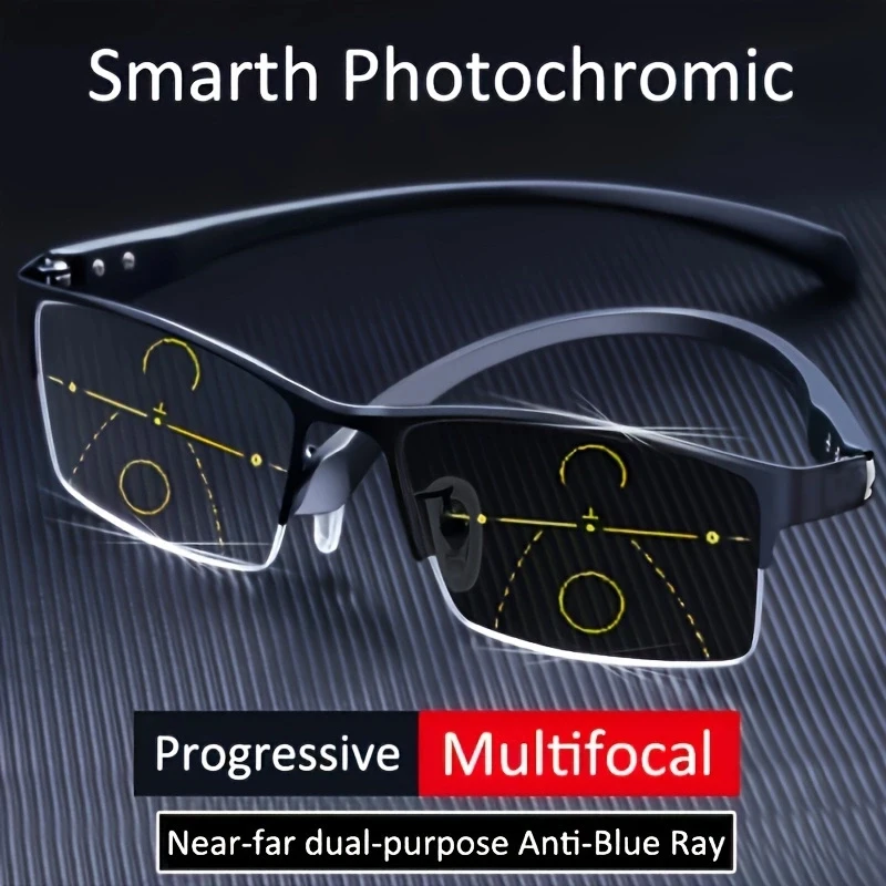 Gafas de lectura fotocromáticas progresivas de transición de titanio para hombres, gafas de presbicia para hipermetropía, dioptrías para presbicia al aire libre