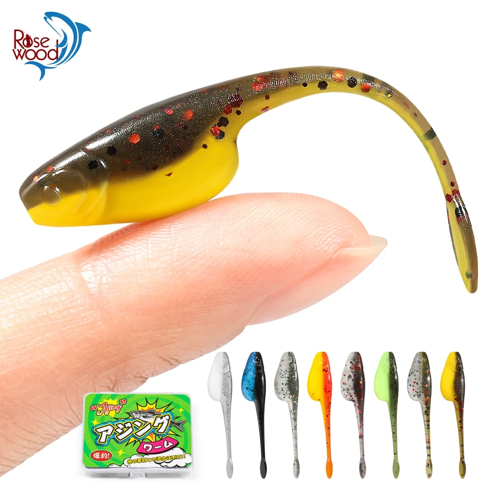Cebos blandos de palisandro Crappie Minnow Shad, 5cm, señuelo de pesca de gusano Ajing, cola de sauce, TPR, tiro de gota flotante, aparejos de pesca en roca oceánica