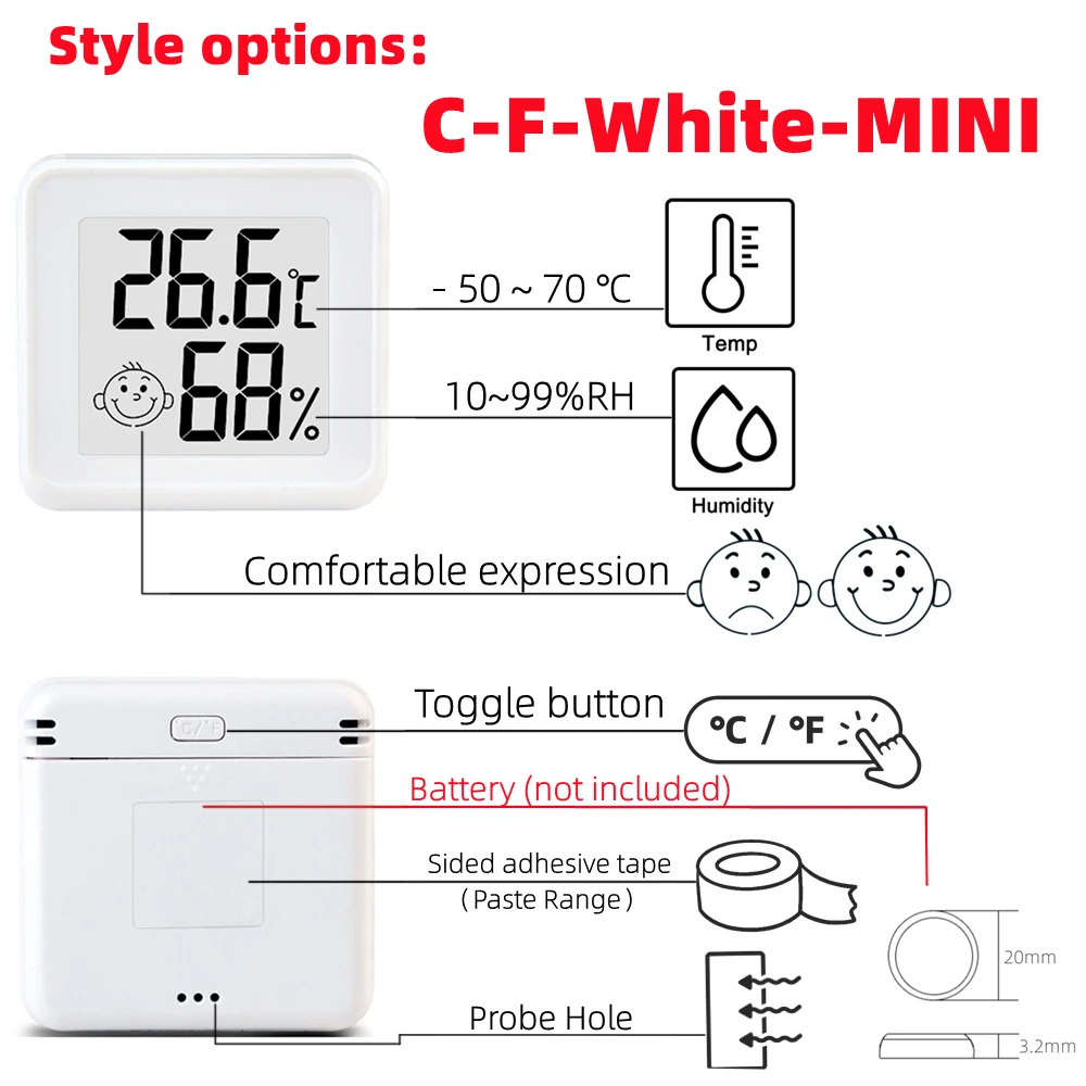 Mini Màn Hình Kỹ Thuật Số LCD Nhiệt Kế Ẩm Kế Trong Nhà Nhiệt Độ Phòng Đồng Hồ Đo Độ Ẩm Cảm Biến Đo Trạm Thời Tiết