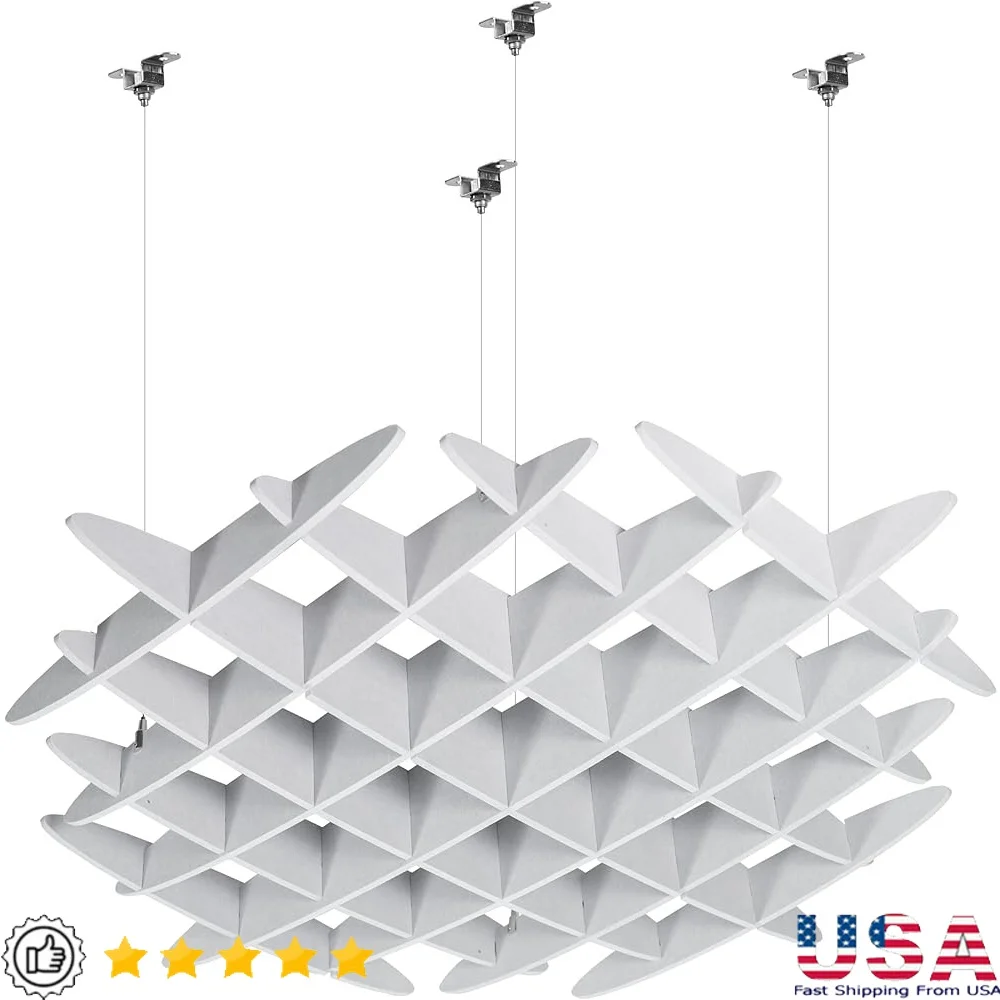 Acoustic Ceiling Waffle Panel Hanging Sound Absorber Lightweight Noise Reduction Chandelier Offices Studios Restaurants