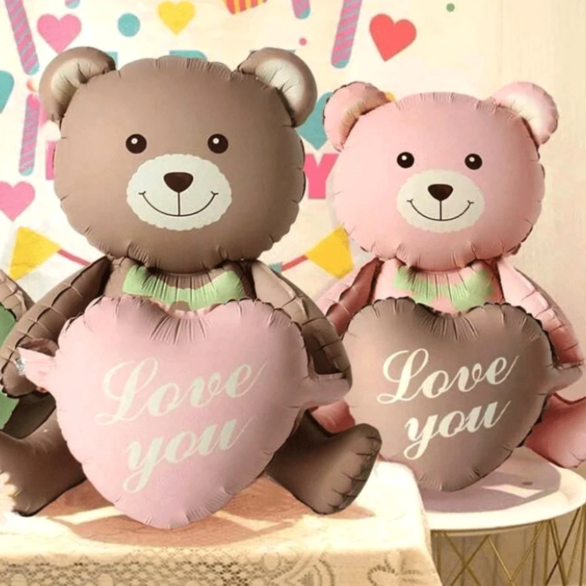 Balon z folii aluminiowej 3D Lying Cartoon Matte Heart Bear, odpowiedni na przyjęcie urodzinowe, dekorację walentynkową, baby shower