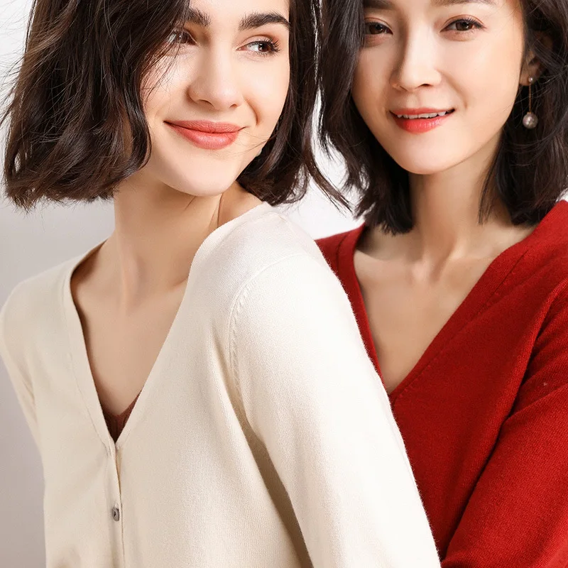 2025 cardigans femininos manga longa malha outerwear sólido fino primavera outono suéteres com decote em v malhas moda coreana cardigans