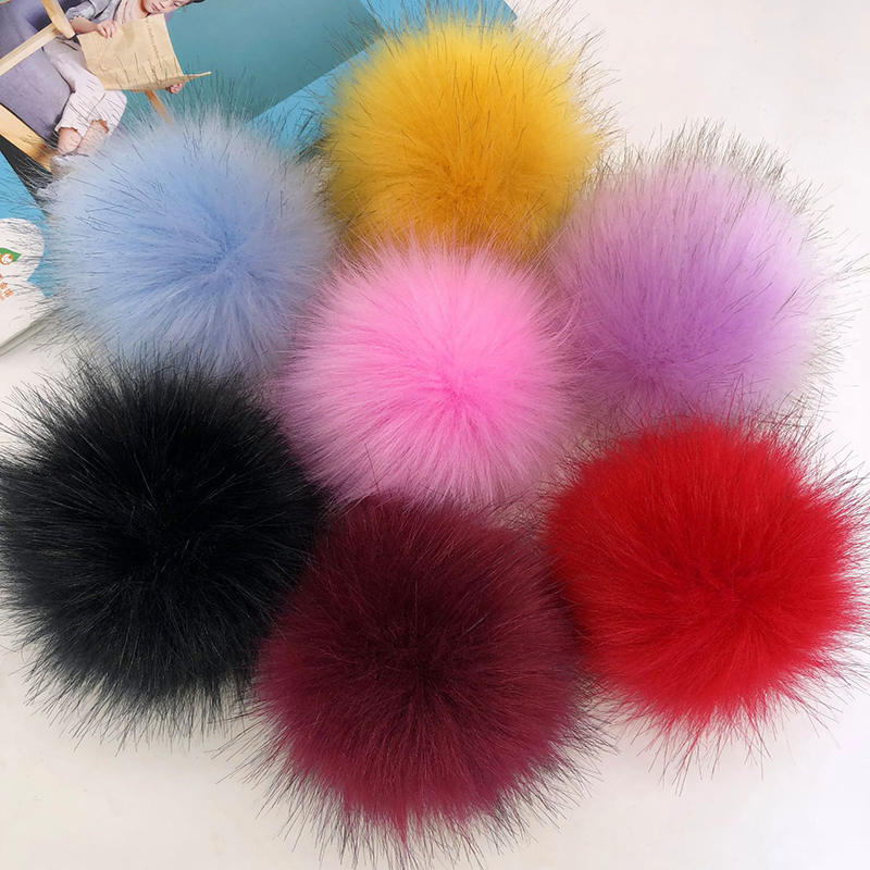12 ซม.Faux FUR Pompom Plush Hairball กับแถบยืดหยุ่น Fox FUR Poms สําหรับ DIY หมวกรองเท้าถักหมวก FUR Ball เสื้อผ้าอุปกรณ์เสริม