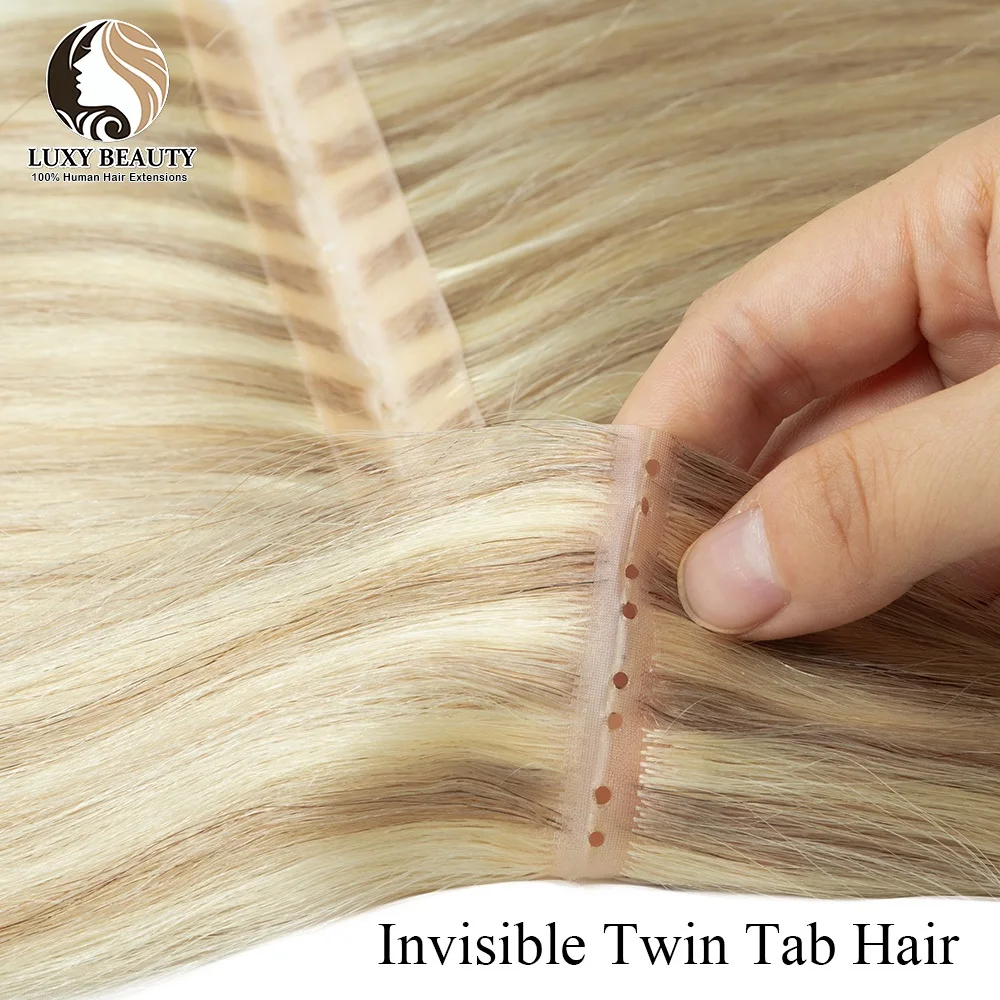 Blonde Invisible trou peau trame Extensions de cheveux humains droite double onglet trame cheveux 613 naturel noir brun XO trou trame Extension