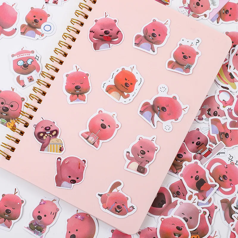 120PCS Korean Loopy Stickers Little Beaver Cute Cartoon Expression Pack Sticker for Laptop Refrigerator Desktop Skateboard Decor