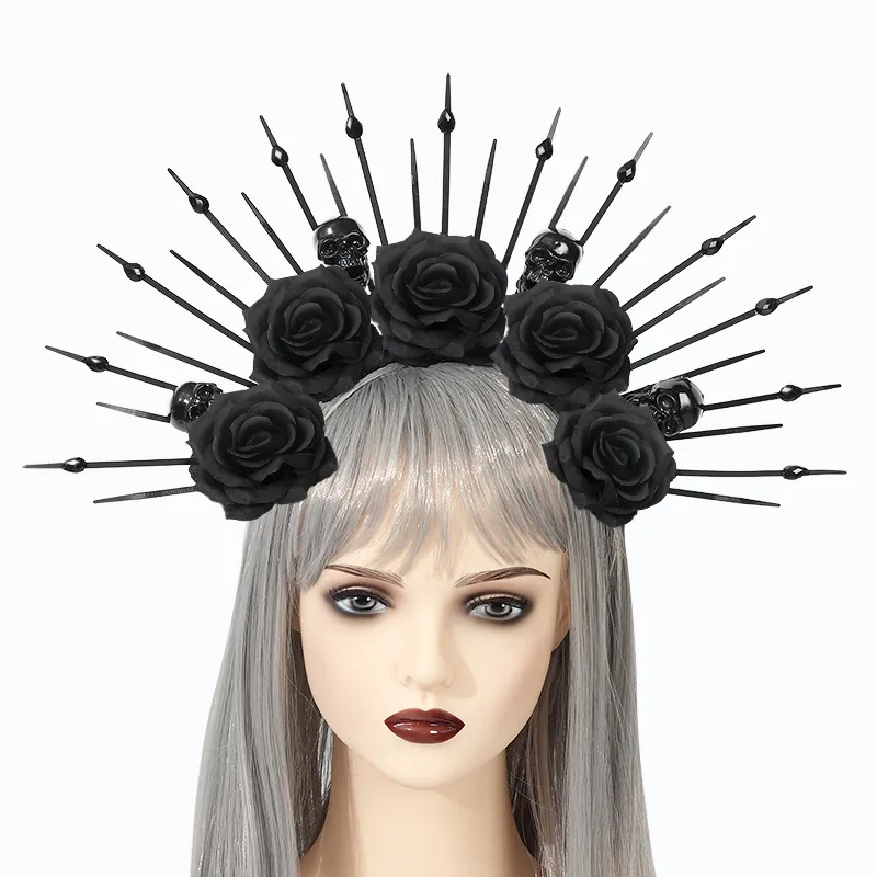 Newly Launched Skull Rhinestone Zipped Headband for Gothic Queen Cosplay Performance in Party Multi