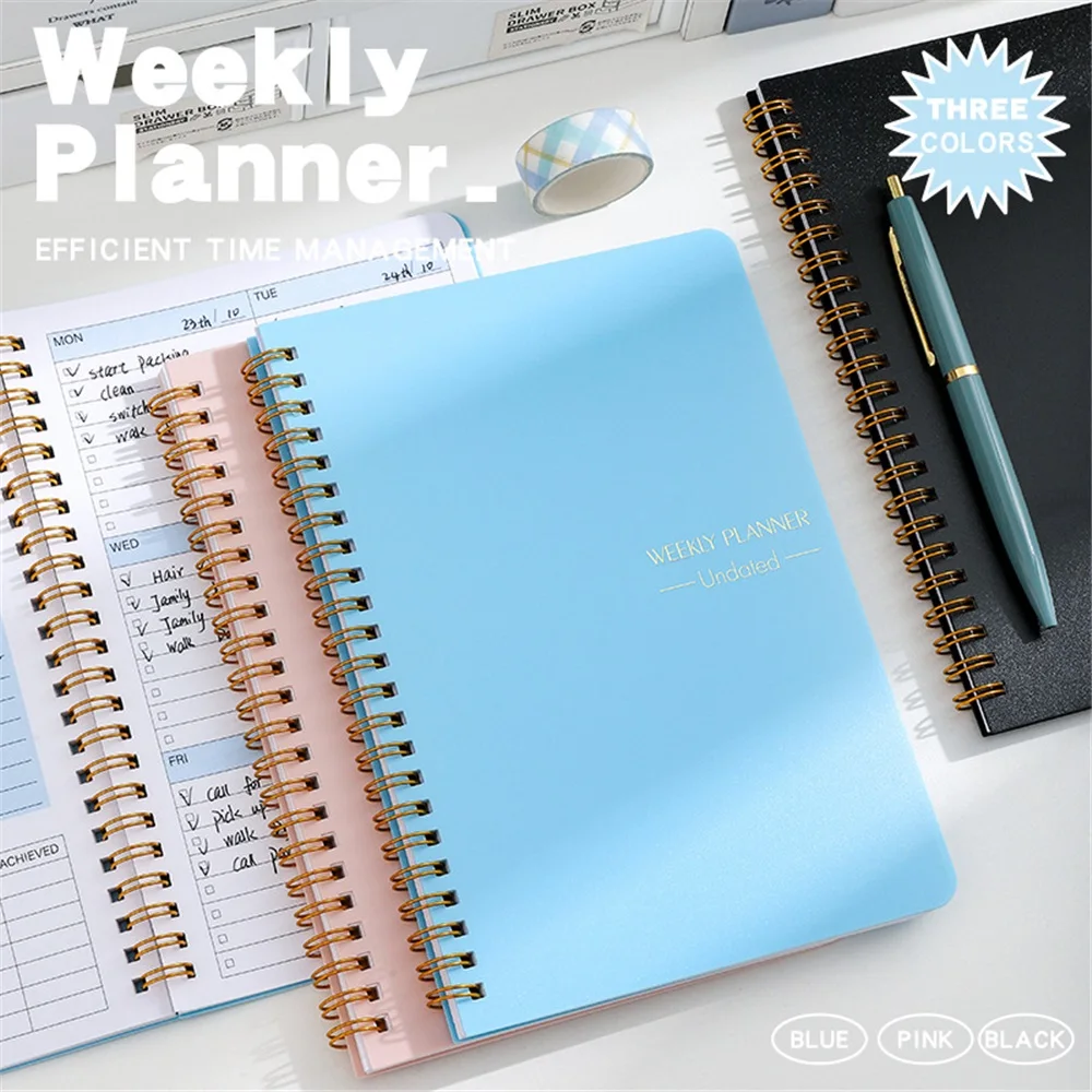 Planer, Zeitplan, Agenda, Effizienz, A5-Notizbuch, täglich, wöchentlich, monatlich, Tagebuch, Tagebuch für Studenten, Schule, Büro, Schreibwaren