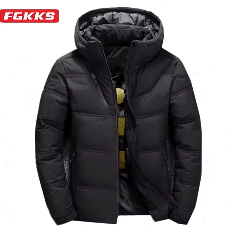 Fgkks 2024 Kwaliteit Merk Heren Donsjack Slanke Dikke Warme Effen Kleur Capuchon Jassen Mode Casual Donsjacks Man