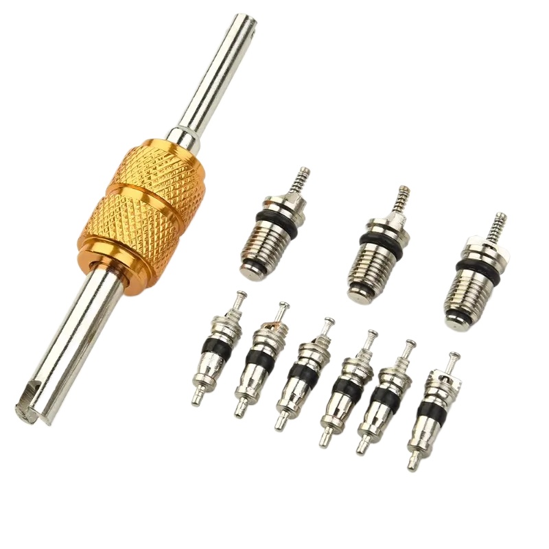 9 Stuks R134a Automotive Airconditioning Ventiel + 1 Stuks Remover Tool Voor A/C Systeem Mall/grote Airconditioning Ventiel Tool