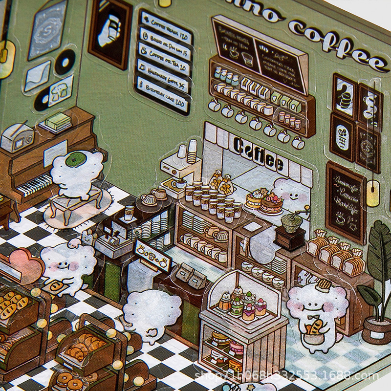 Storage Landscape Series 3D Sticker Paper DIY 4 in 1 Three-dimensional Sticker Waterproof Restaurant Creative Journal Stickers