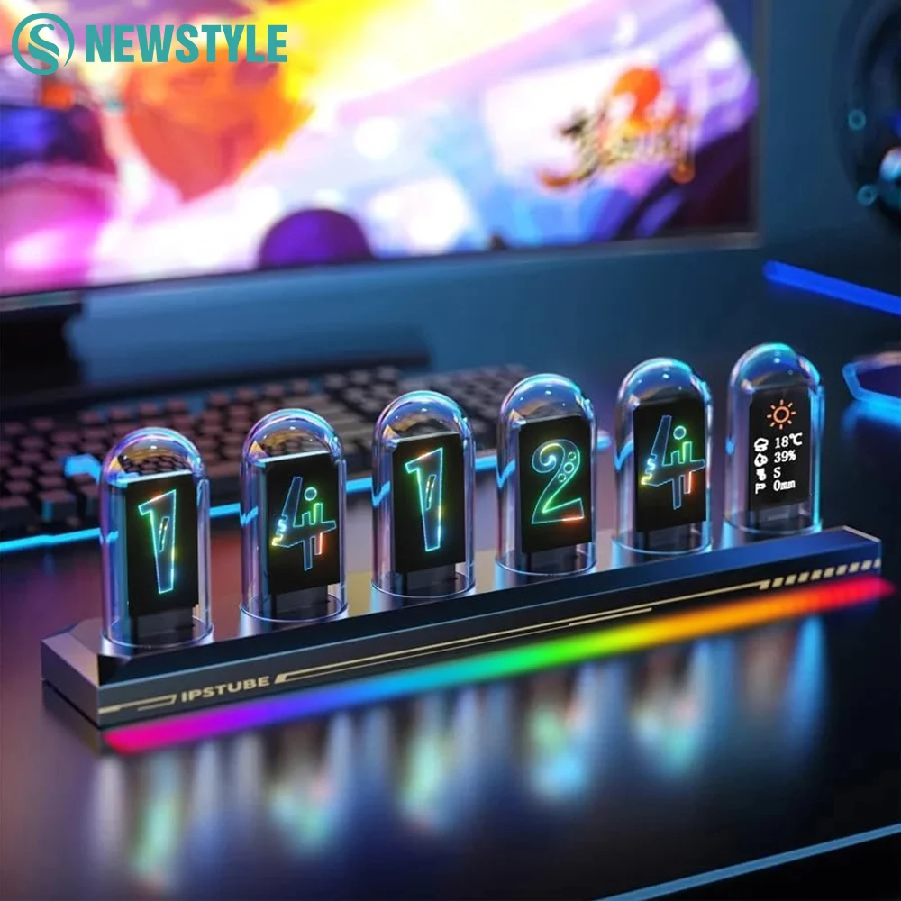 Nixie Glow Tube Clock Nachtlampje RGB Color Tube IPS Scherm Smart APP Controle Omgevingsverlichting voor tafeldecoratie