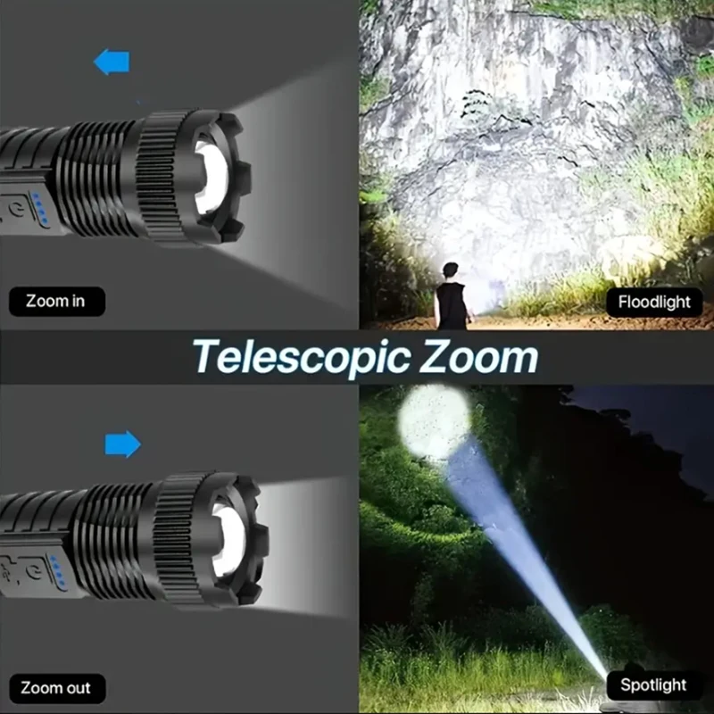 2 uds linternas LED recargables 6 modos linterna superbrillante con zoom para acampar al aire libre senderismo