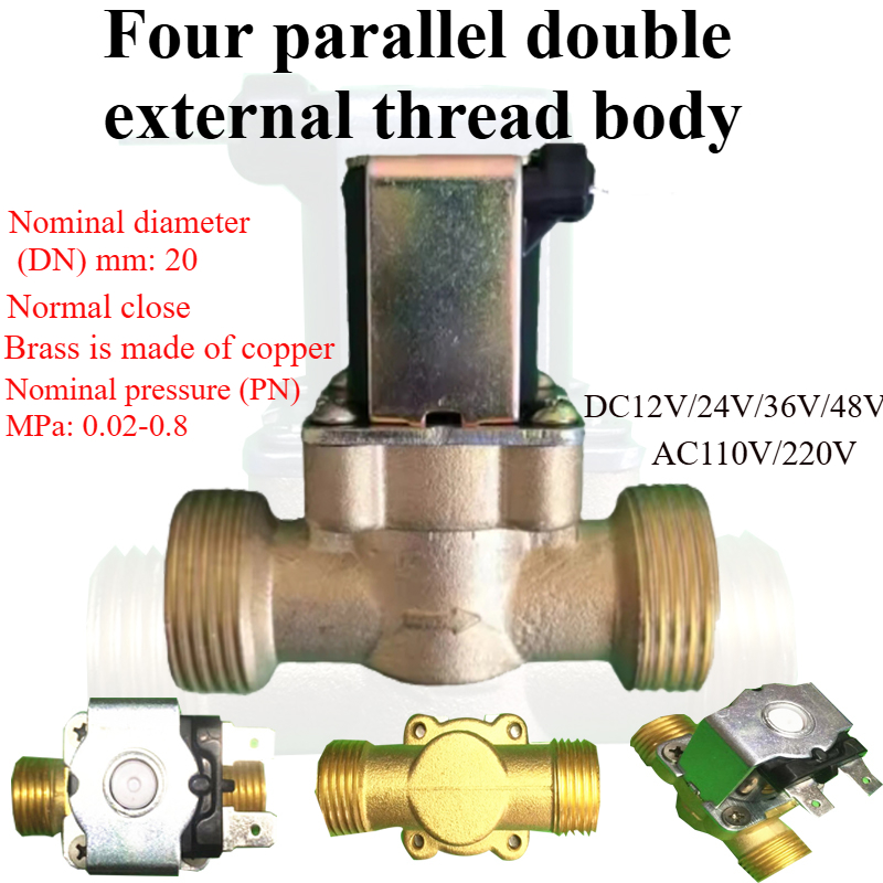 Messing elektrisch vierkwart parallel dubbel extern draadlichaam geheel koper normaal gesloten inlaatmagneetventiel warm water op zonne-energie