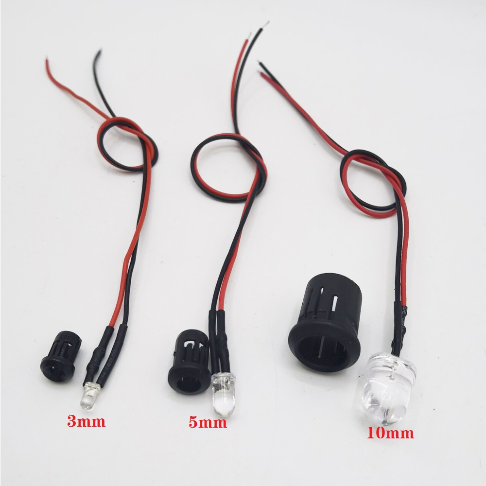 DC12V 10 Stück 3 mm/5 mm/8 mm/10 mm rot/grün/blau/RGB weiß UV runde vorverdrahtete wasserklare LED mit Kunststoffhalter
