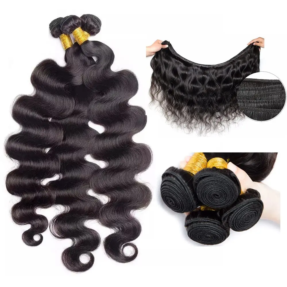 Ulrica-Brazilian Body Wave Pacotes de cabelo humano para mulheres, extensões de cabelo, 3 Pacotes, 4 Pacotes de Tecer com Fechamentos, 2x6 Lace Closure