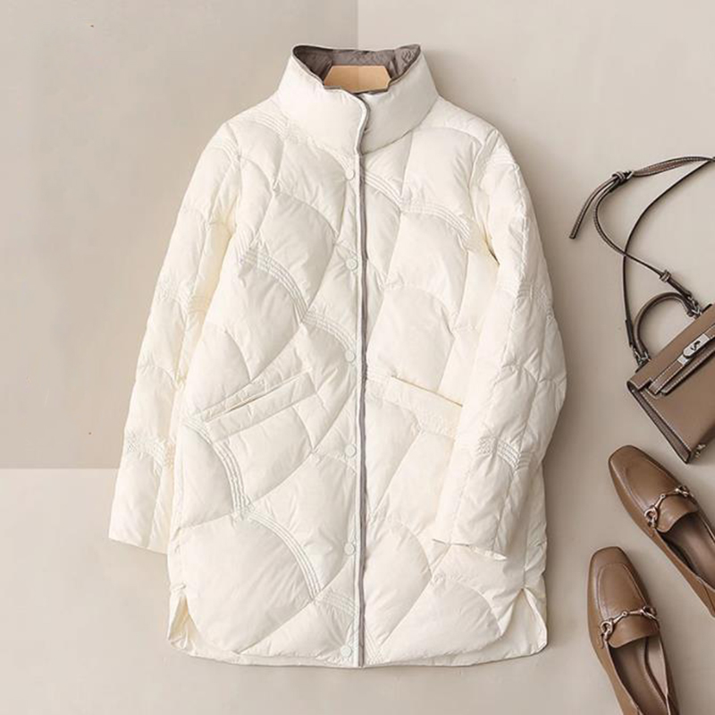 SEDUTMO Lange Vrouwen Eend Donsjacks Ultra Licht Winter Vintage Slanke Jas Herfst Casual Warm Zwart Gewatteerde Parka ED2057
