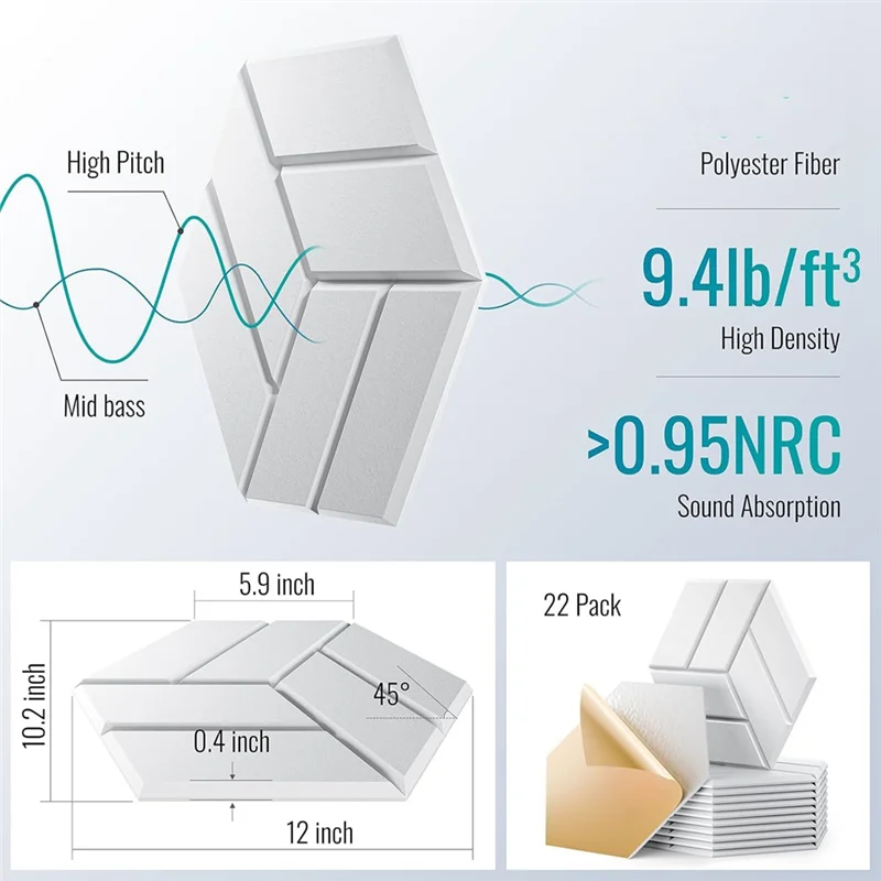 【B6R-Sale】22Pcs Self-Adhesive Acoustic Panels,12X10x0.4In Hexagonal Soundproof Wall Panels, Sound Panels For Home Studio Office
