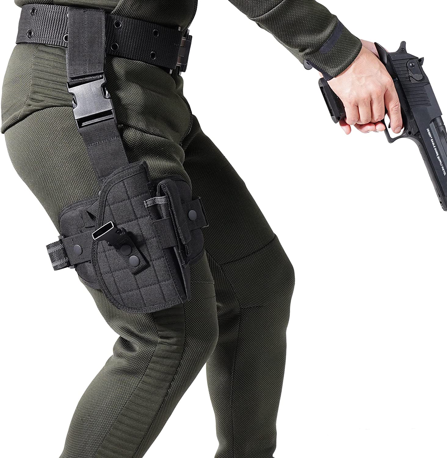 Funda de muslo para colgar en la pierna, funda Molle Airsoft con bolsa para revistas, pistola táctica ajustable a la derecha Ha