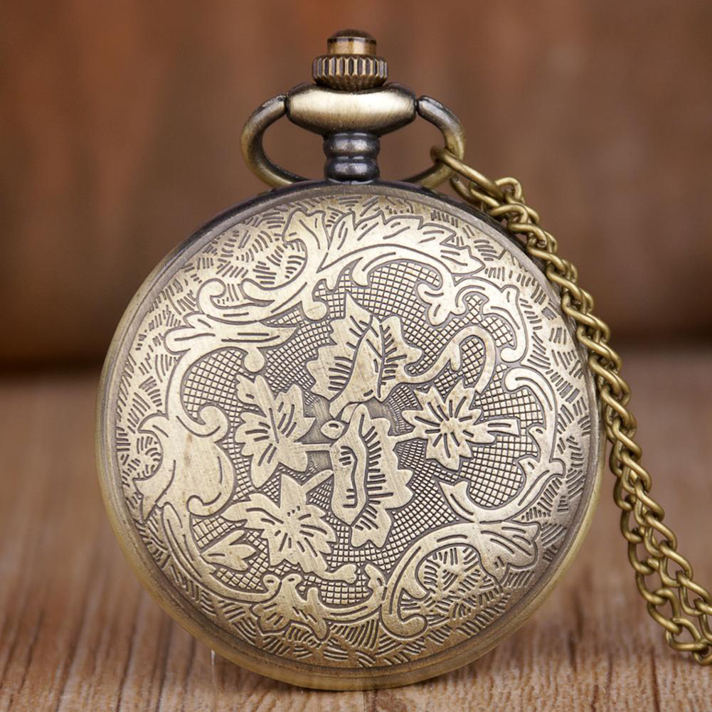 Unikalny retro brązowy Steampunk Hollow Gear Design kwarcowy zegarek kieszonkowy z łańcuszkiem z naszyjnikiem wisiorek rekreacyjny prezent męski zegar