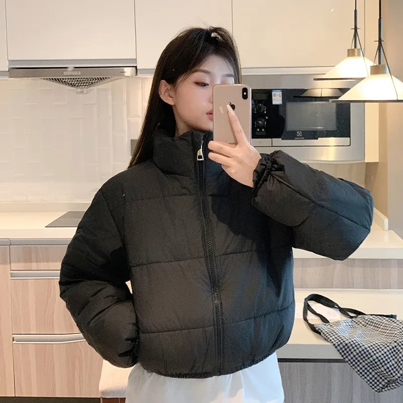 Chaquetas cortas de algodón para mujer, Parkas informales holgadas con cordón, chaqueta acolchada ajustada, prendas de vestir, ropa Preppy, novedad de invierno de 2024