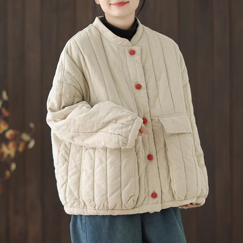 Jaqueta acolchoada de algodão e linho feminina, curta, grossa, casual, acolchoada, retrô, estilo chinês, Top K2675, novo, outono e inverno, 2024